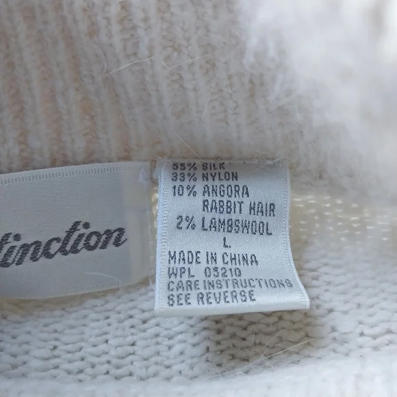 Vtg Distinction Large Silk Angora Off White Knit Lambs Wool Embroidered Sweater - Picture 9 of 14